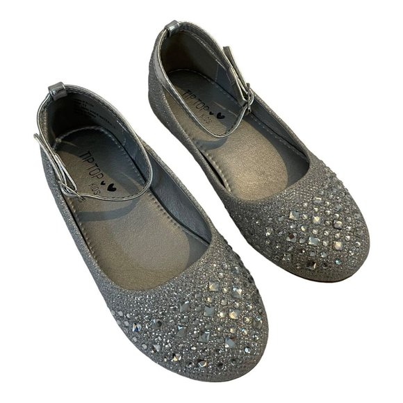 Tip Top Girls Dress Shoes Silver Glitter Rhinestone 12 - Picture 8 of 8